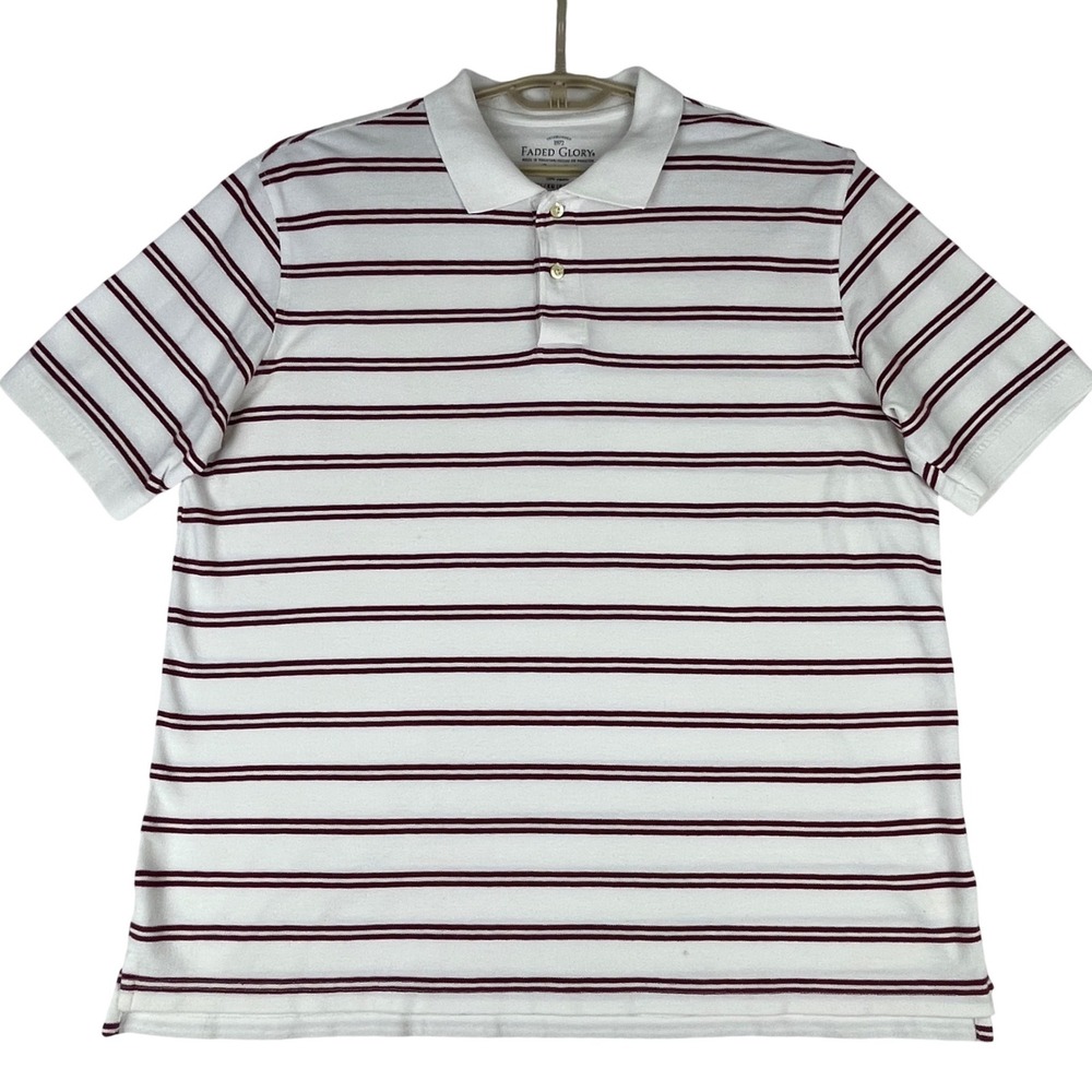Faded Glory Polo Shirt Mens XL (46-48) Arctic White Stripe Short Sleeve Cotton